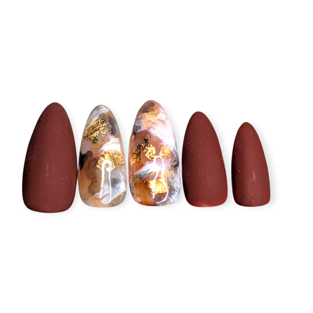 Handmade Matte‎ Nude & Gray Frenchie Marble Stiletto Gel Press On Nails New